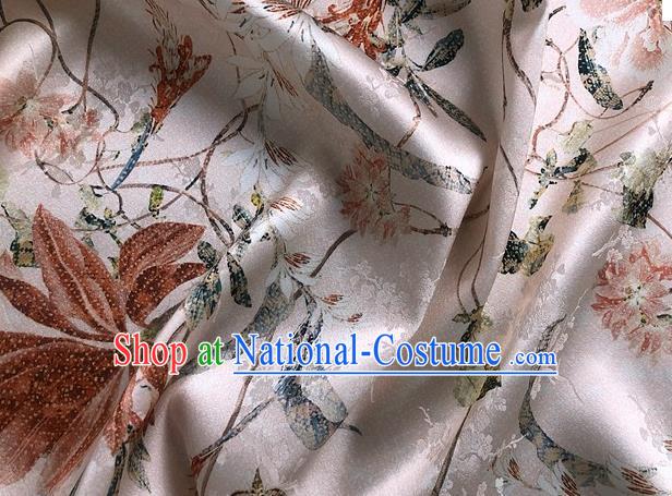 Chinese Classical Butterfly Flowers Pattern Pink Watered Gauze Hanfu Dress Brocade Cheongsam Cloth Fabric Asian Top Quality Silk Material