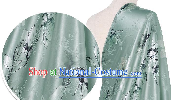 Chinese Classical Magnolia Bamboo Pattern Green Watered Gauze Hanfu Dress Brocade Cheongsam Cloth Fabric Asian Top Quality Silk Material