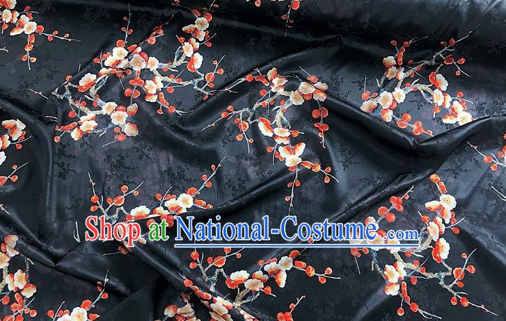 Chinese Classical Plum Blossom Pattern Black Watered Gauze Asian Top Quality Silk Material Hanfu Dress Brocade Cheongsam Cloth Fabric