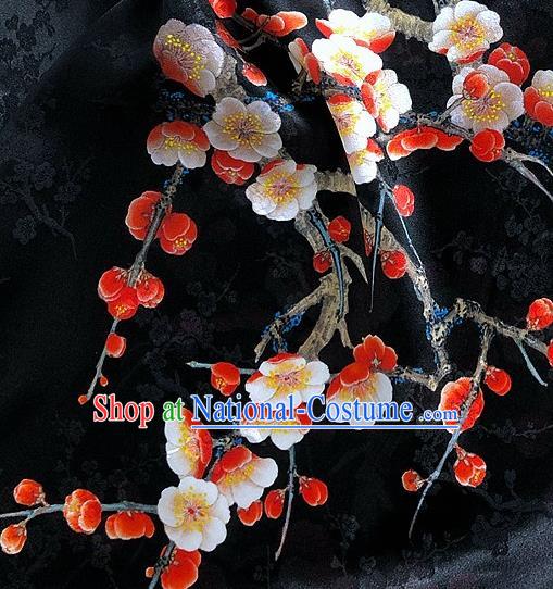 Chinese Classical Plum Blossom Pattern Black Watered Gauze Asian Top Quality Silk Material Hanfu Dress Brocade Cheongsam Cloth Fabric