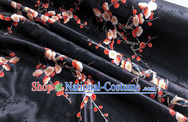 Chinese Classical Plum Blossom Pattern Black Watered Gauze Asian Top Quality Silk Material Hanfu Dress Brocade Cheongsam Cloth Fabric