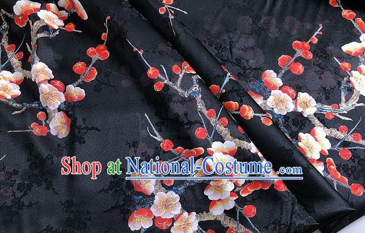 Chinese Classical Plum Blossom Pattern Black Watered Gauze Asian Top Quality Silk Material Hanfu Dress Brocade Cheongsam Cloth Fabric