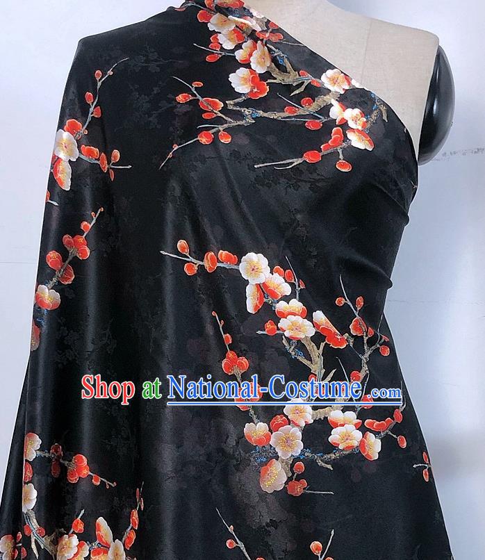 Chinese Classical Plum Blossom Pattern Black Watered Gauze Asian Top Quality Silk Material Hanfu Dress Brocade Cheongsam Cloth Fabric