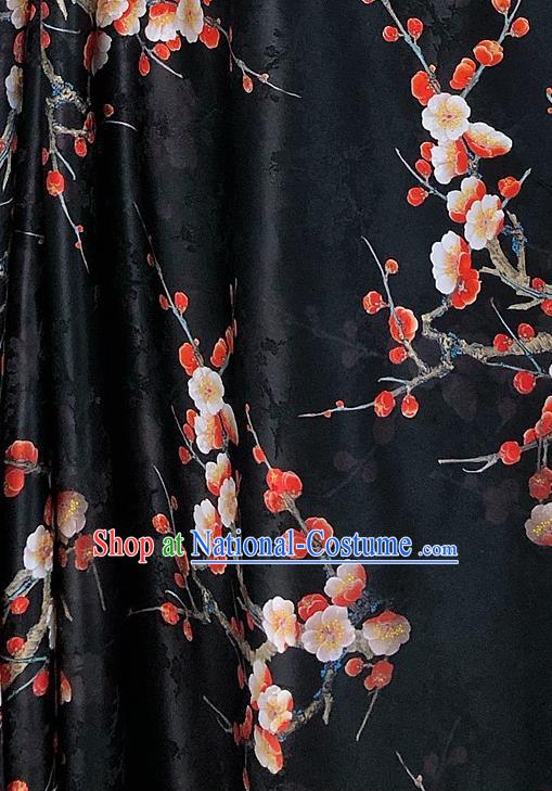 Chinese Classical Plum Blossom Pattern Black Watered Gauze Asian Top Quality Silk Material Hanfu Dress Brocade Cheongsam Cloth Fabric