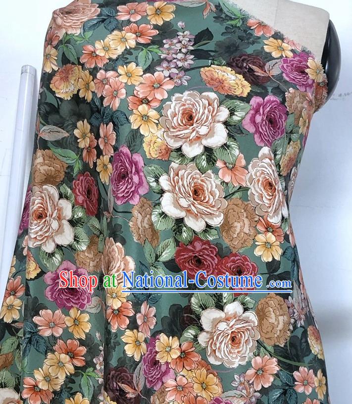 Chinese Classical Hundred Flowers Pattern Light Green Watered Gauze Asian Top Quality Silk Material Hanfu Dress Brocade Cheongsam Cloth Fabric