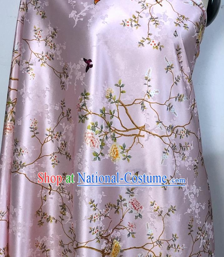 Chinese Classical Hibiscus Pattern Pink Watered Gauze Asian Top Quality Silk Material Hanfu Dress Brocade Cheongsam Cloth Fabric