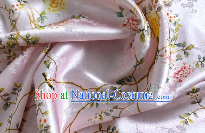 Chinese Classical Hibiscus Pattern Pink Watered Gauze Asian Top Quality Silk Material Hanfu Dress Brocade Cheongsam Cloth Fabric