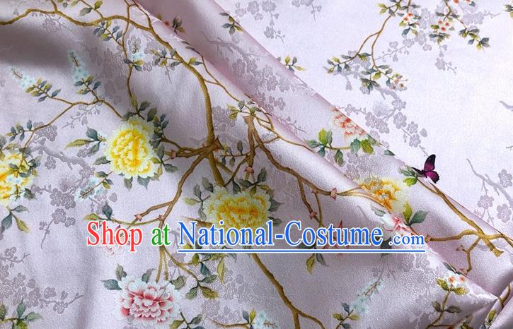 Chinese Classical Hibiscus Pattern Pink Watered Gauze Asian Top Quality Silk Material Hanfu Dress Brocade Cheongsam Cloth Fabric