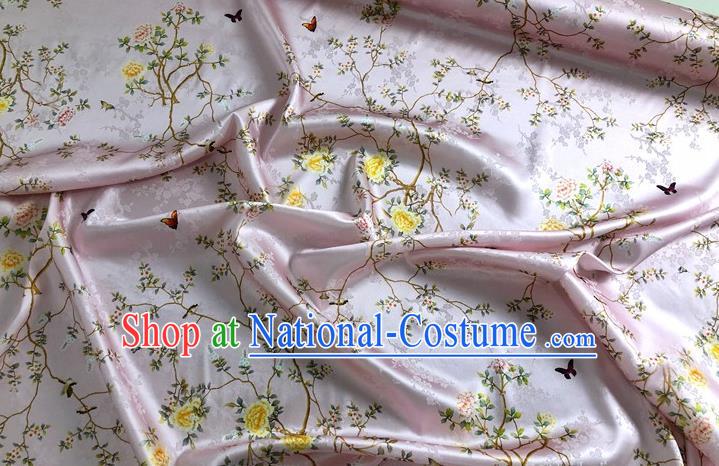 Chinese Classical Hibiscus Pattern Pink Watered Gauze Asian Top Quality Silk Material Hanfu Dress Brocade Cheongsam Cloth Fabric