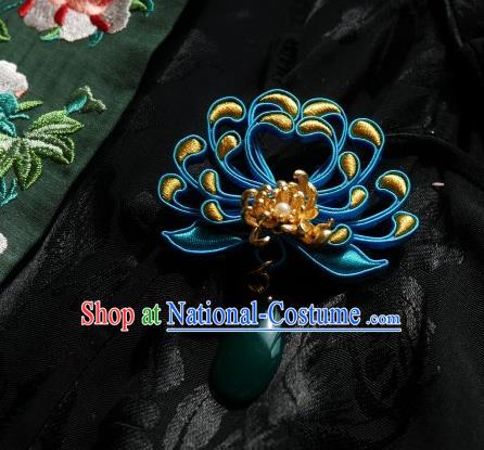 Chinese Classical Cheongsam Silk Chrysanthemum Brooch Traditional Hanfu Accessories Handmade Jade Breastpin for Women