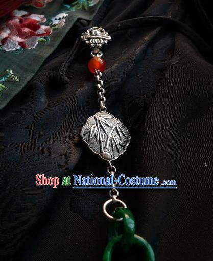 Chinese Classical Cheongsam Jade Rings Brooch Traditional Hanfu Accessories Handmade Silver Breastpin for Women