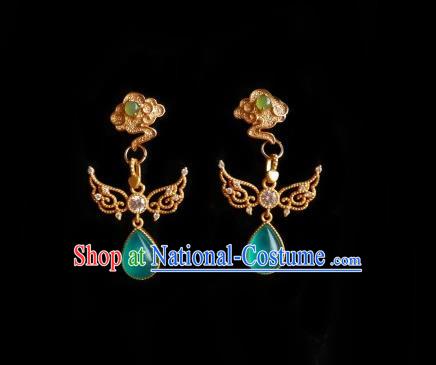 Chinese Handmade Angel Earrings Traditional Hanfu Green Moonstone Ear Jewelry Accessories Eardrop for Women