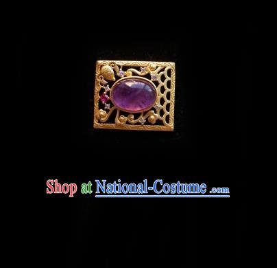 Chinese Classical Cheongsam Purple Stone Brooch Traditional Hanfu Accessories Handmade Breastpin for Women