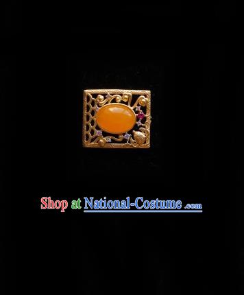 Chinese Classical Cheongsam Yellow Stone Brooch Traditional Hanfu Accessories Handmade Breastpin for Women