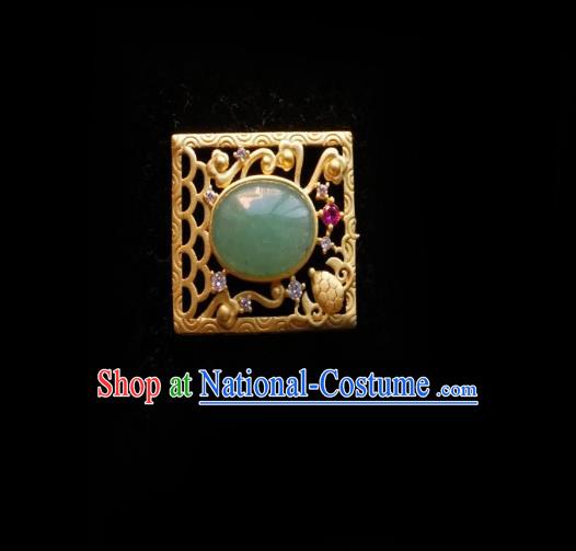 Chinese Classical Cheongsam Green Stone Brooch Traditional Hanfu Accessories Handmade Breastpin for Women