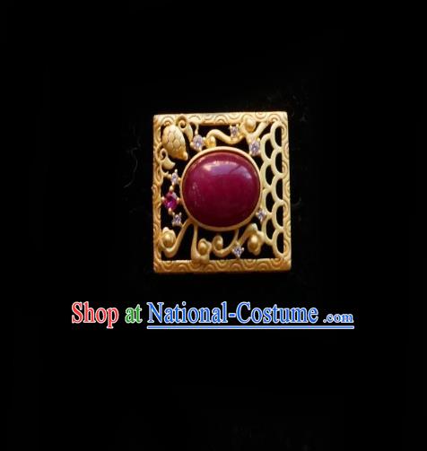 Chinese Classical Cheongsam Wine Red Stone Brooch Traditional Hanfu Accessories Handmade Breastpin for Women