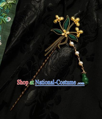 Handmade Chinese Fragrans Hairpins Traditional Hanfu Hair Accessories Jade Tassel Hair Clip for Women