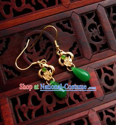 Chinese Handmade Green Aventurine Earrings Traditional Hanfu Ear Jewelry Accessories Eardrop for Women