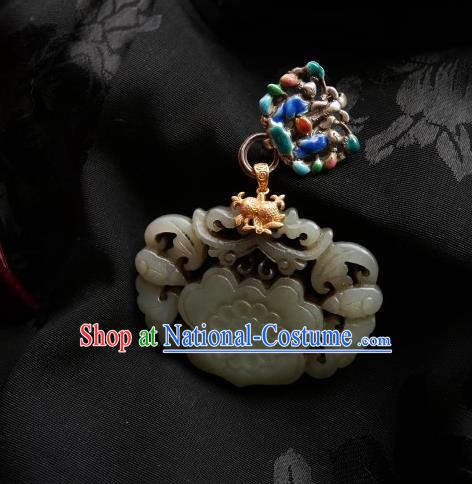 Chinese Classical Cheongsam Silver Jade Brooch Traditional Hanfu Accessories Handmade Cloisonne Breastpin Pendant for Women