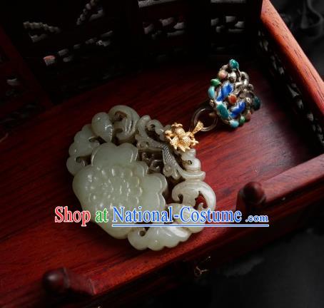 Chinese Classical Cheongsam Silver Jade Brooch Traditional Hanfu Accessories Handmade Cloisonne Breastpin Pendant for Women