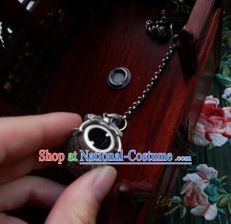 Chinese Classical Cheongsam Silver Carving Bucket Brooch Traditional Hanfu Accessories Handmade Jade Breastpin Pendant for Women