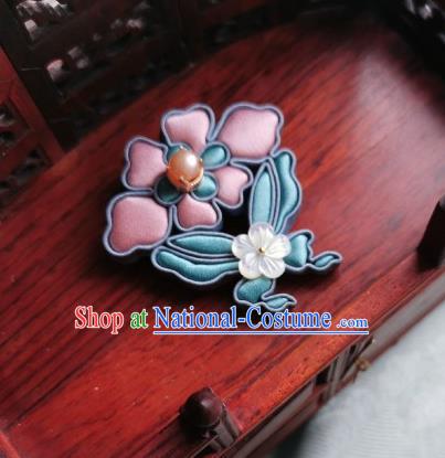 Chinese Classical Cheongsam Pink Silk Flower Butterfly Brooch Traditional Hanfu Accessories Handmade Breastpin for Women