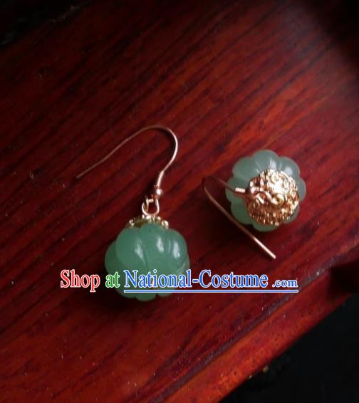 Chinese Handmade Aventurine Pumpkin Earrings Traditional Hanfu Ear Jewelry Accessories Ancient Princess Eardrop for Women