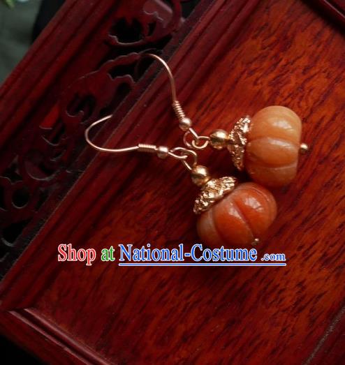 Chinese Handmade Orange Pumpkin Earrings Traditional Hanfu Ear Jewelry Accessories Ancient Princess Eardrop for Women