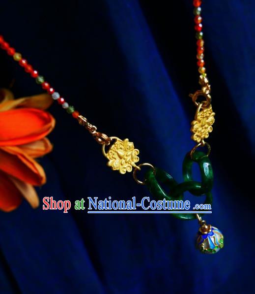 Chinese Handmade Jade Rings Necklace Traditional Hanfu Jewelry Accessories Cloisonne Necklet for Women