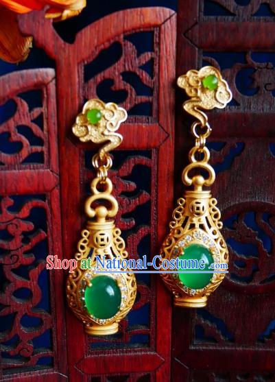 Chinese Handmade Jade Earrings Traditional Hanfu Ear Jewelry Accessories Ancient Princess Brass Vase Eardrop for Women