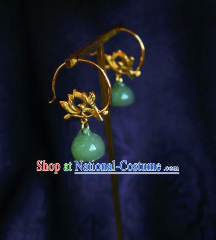 Chinese Handmade Jade Lotus Seedpod Earrings Traditional Hanfu Ear Jewelry Accessories Ancient Princess Golden Eardrop for Women