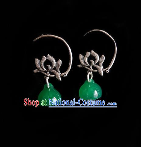 Chinese Handmade Jade Lotus Seedpod Earrings Traditional Hanfu Ear Jewelry Accessories Ancient Princess Silver Eardrop for Women