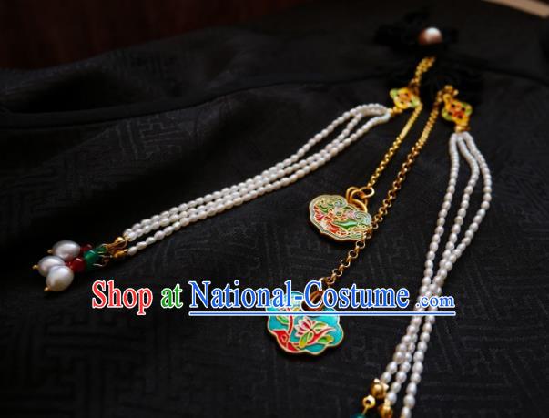 Chinese Classical Cheongsam Lucky Lock Brooch Traditional Hanfu Accessories Handmade Pearls Tassel Breastpin Pendant for Women