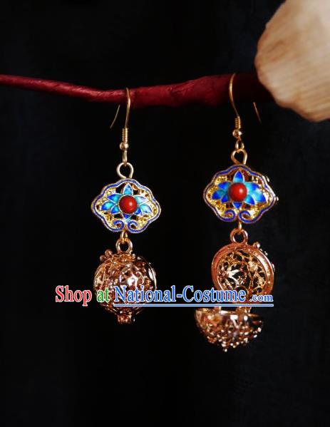 Chinese Handmade Golden Sachet Earrings Traditional Hanfu Ear Jewelry Accessories Cloisonn Eardrop for Women