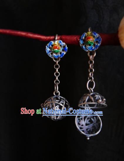 Chinese Handmade Silver Sachet Earrings Traditional Hanfu Ear Jewelry Accessories Cloisonn Eardrop for Women