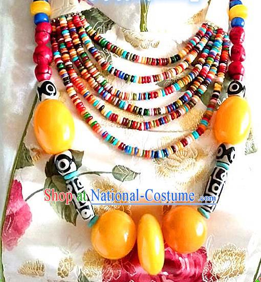 Chinese Handmade Zang Nationality Folk Dance Beads Necklet Decoration Traditional Tibetan Ethnic Retro Necklace Jewelry Accessories for Women