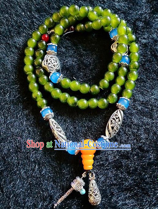 Handmade Chinese Traditional Tibetan Nationality Green Beads Bracelet Accessories Decoration Zang Ethnic Multi Layer Bangle for Women