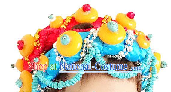 Chinese Traditional Tibetan Nationality Hair Accessories Decoration Handmade Zang Ethnic Stage Show Headdress for Women