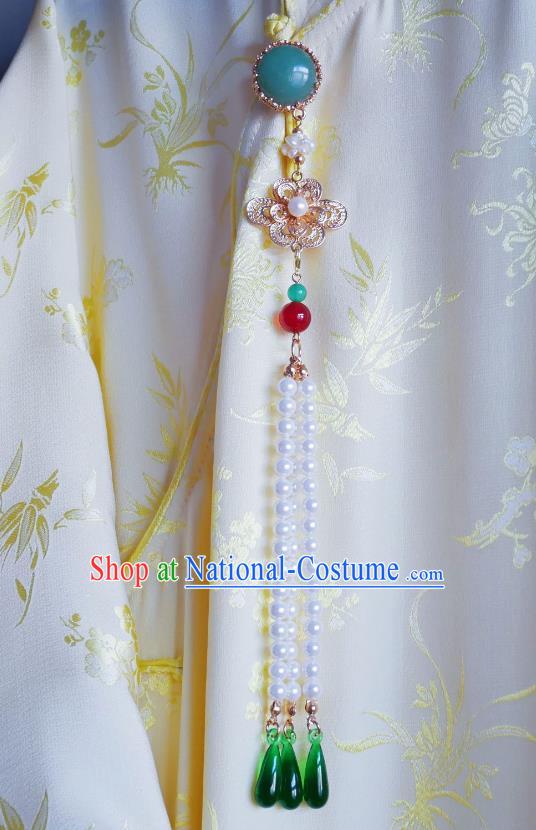 Chinese Classical Cheongsam Aventurine Brooch Traditional Hanfu Accessories Handmade Beads Tassel Breastpin Pendant for Women