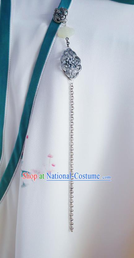 Chinese Classical Cheongsam Silver Carving Flower Brooch Traditional Hanfu Accessories Handmade Tassel Breastpin Pendant for Women