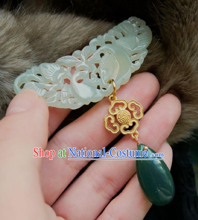 Chinese Classical Cheongsam Jade Swan Brooch Traditional Hanfu Accessories Handmade Breastpin Pendant for Women