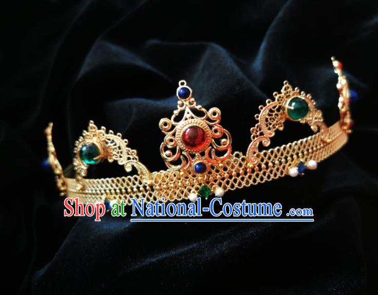 Top Grade European Queen Golden Royal Crown Retro Gems Hair Accessories for Women