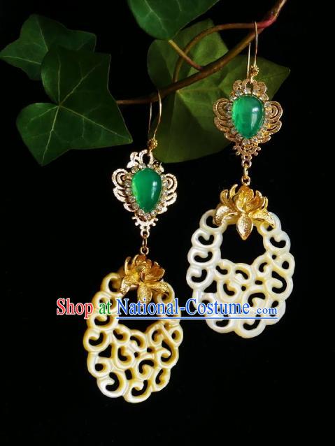 Chinese Handmade Lotus Earrings Traditional Hanfu Ear Jewelry Accessories Yellow Shell Eardrop for Women