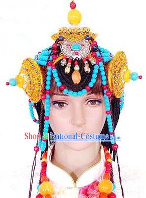 Chinese Traditional Tibetan Nationality Wedding Hair Clasp Decoration Handmade Zang Ethnic Headdress Bride Hair Accessories for Women