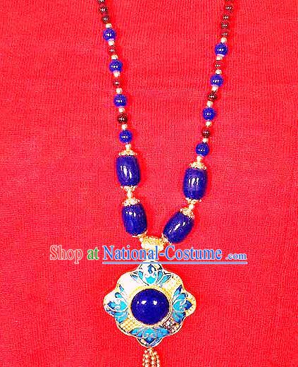 Chinese Handmade Zang Nationality Royalblue Beads Necklet Decoration Traditional Tibetan Ethnic Necklace Folk Dance Accessories for Women