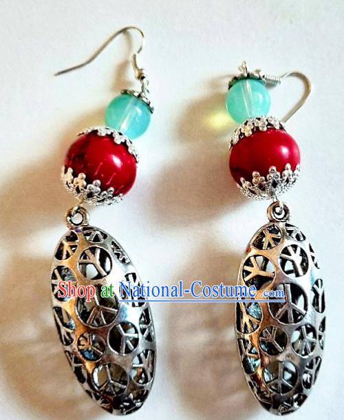 Traditional Chinese Zang Ethnic Retro Earrings Folk Dance Ear Accessories Handmade Tibetan Nationality Silver Eardrop for Women