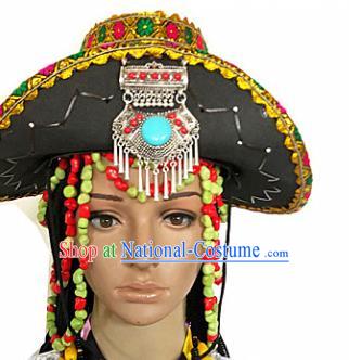 Chinese Traditional Tibetan Nationality Hat Decoration Handmade Zang Ethnic Headdress Stage Show Headwear for Women