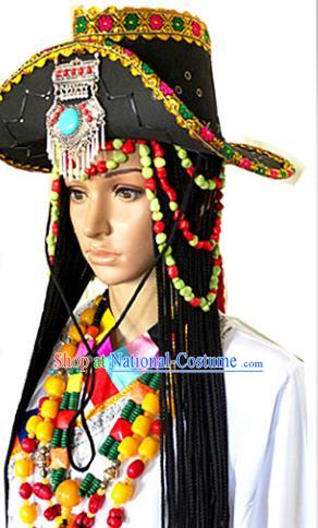 Chinese Traditional Tibetan Nationality Hat Decoration Handmade Zang Ethnic Headdress Stage Show Headwear for Women