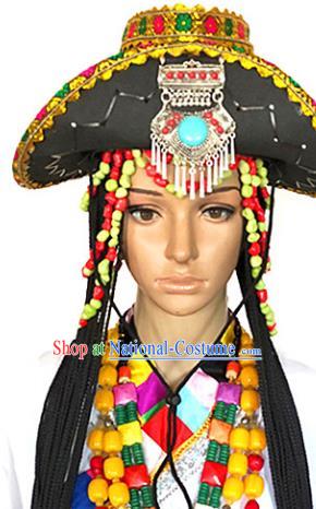 Chinese Traditional Tibetan Nationality Hat Decoration Handmade Zang Ethnic Headdress Stage Show Headwear for Women