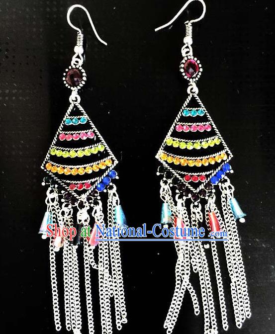 Traditional Chinese Zang Ethnic Earrings Folk Dance Ear Accessories Handmade Tibetan Nationality Tassel Colorful Sequins Eardrop for Women